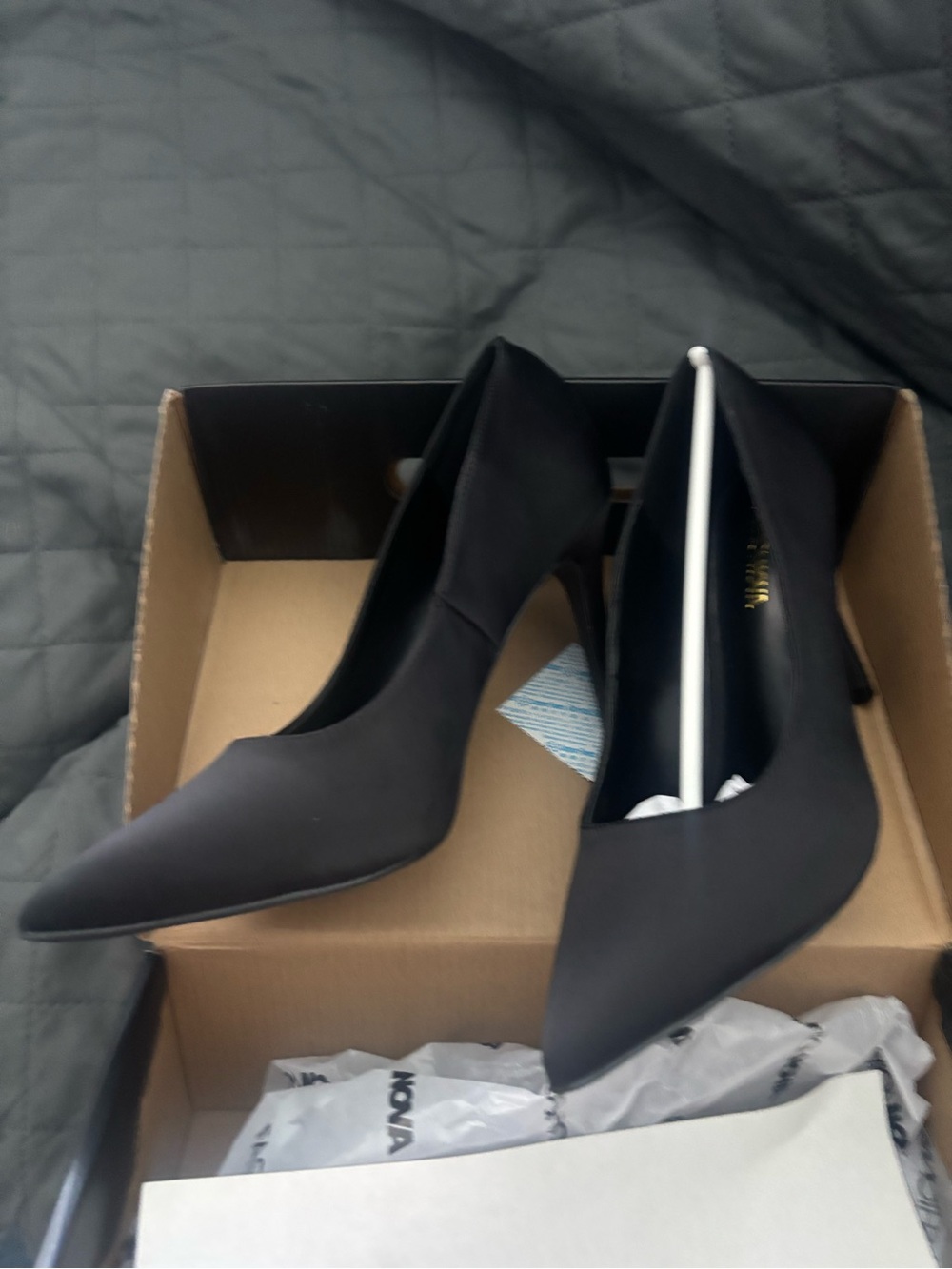 Fashion Nova Black Satin Pointed Toe Stiletto Heels